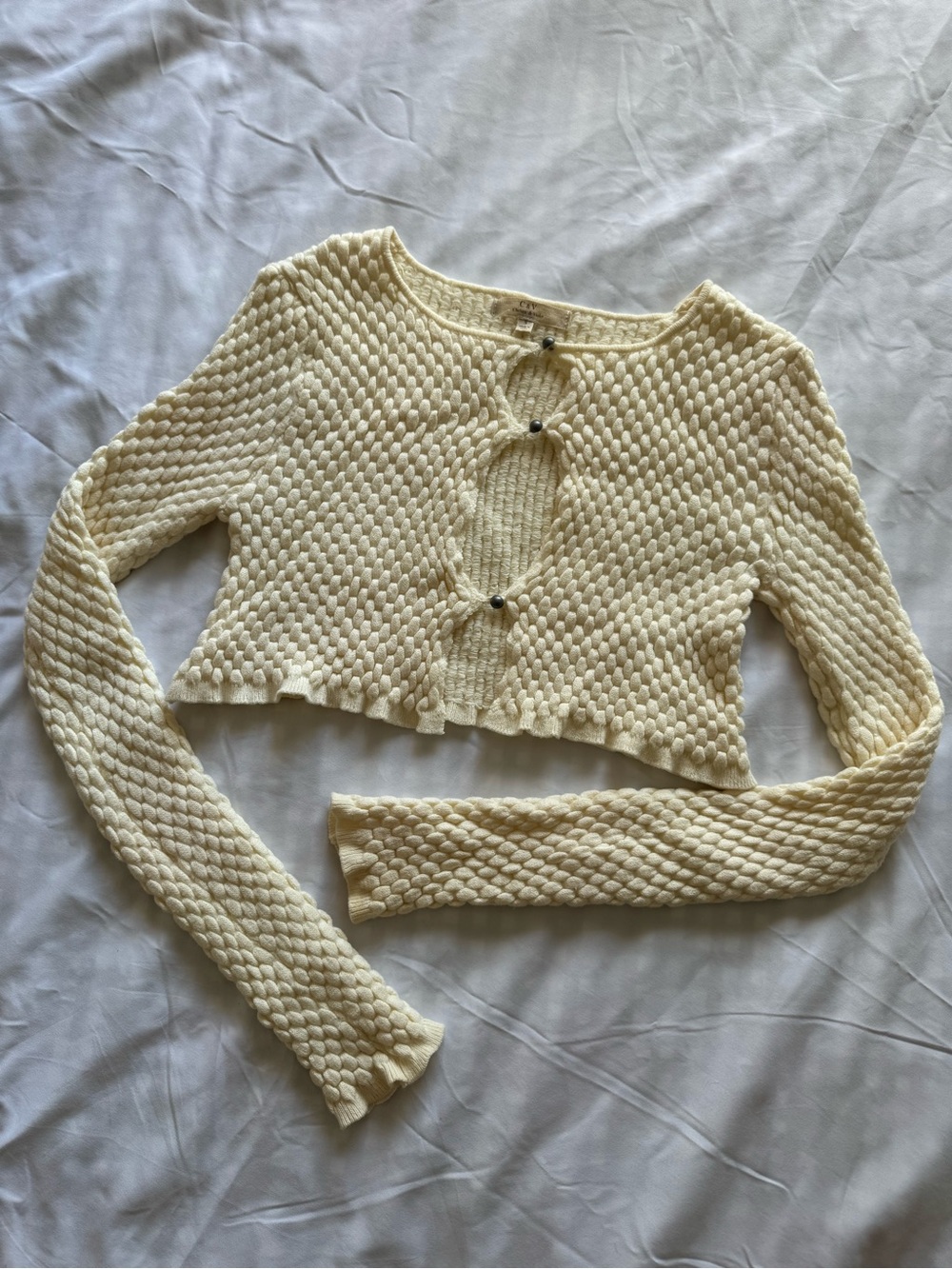 Chelsea & Violet Cream Textured Cropped Cardigan